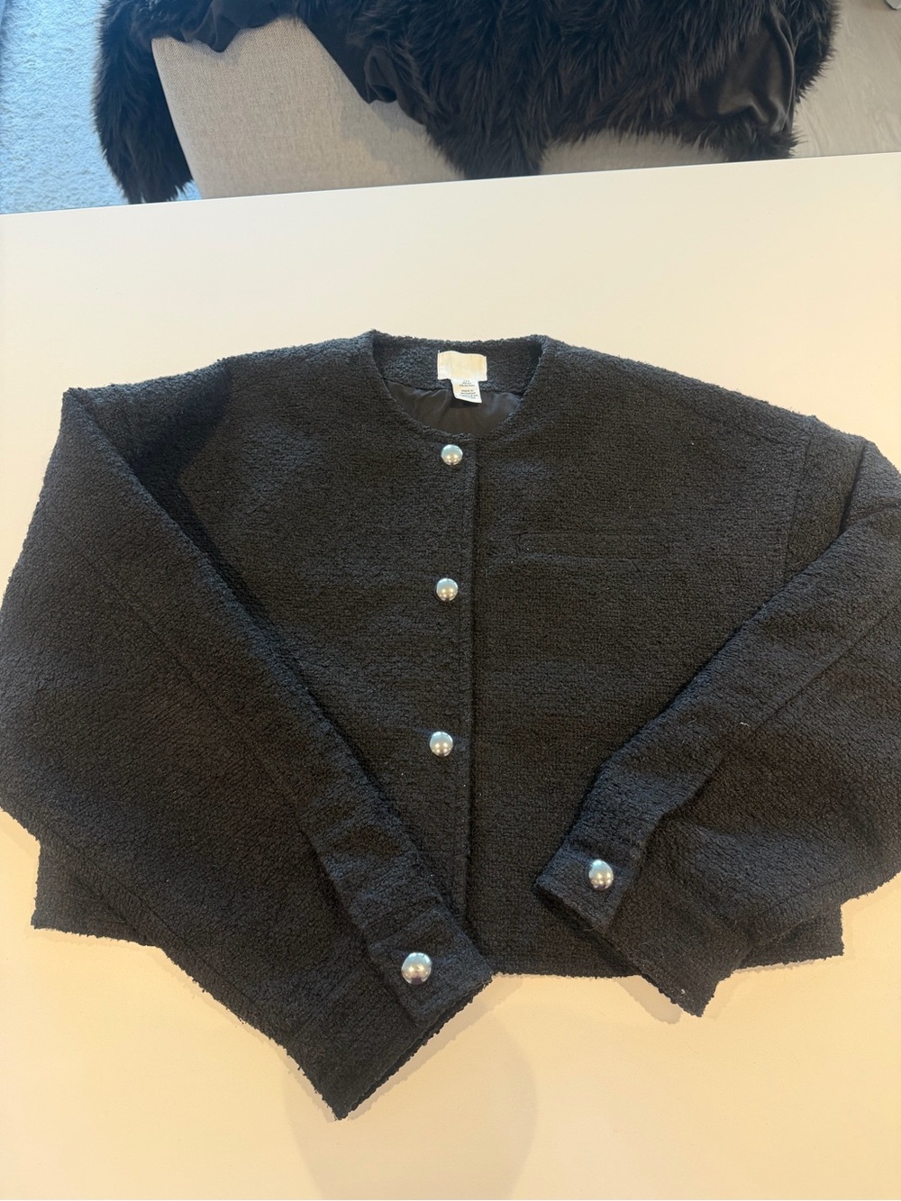 H&M tweed jacket Black Button-Front Cozy Jacket